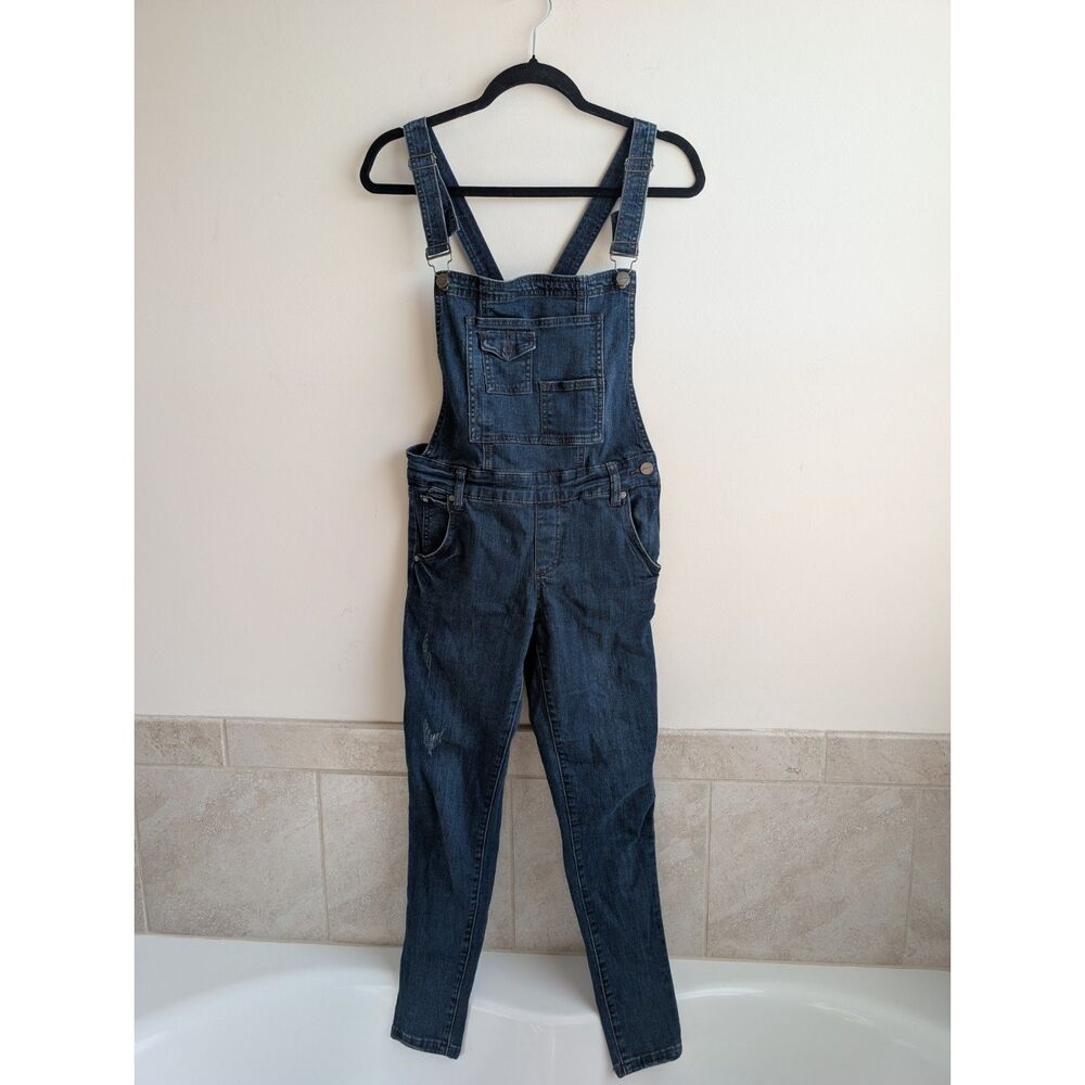 Wish List Jeans Women's S Denim Skinny Bib Overalls Dark Wash Stretch Jumpsuit